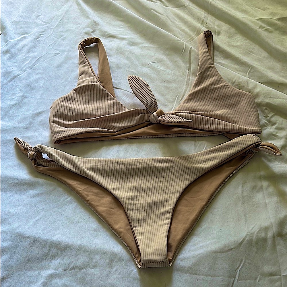 Tan Minimalist Bikini Set with Cheeky Cut